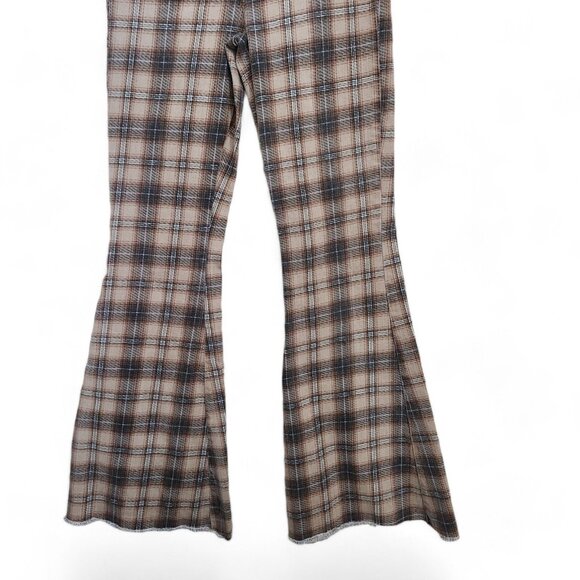 Y2K FOREVER 21 Plaid High Rise Flare Jeans 26 Stretch Raw Hem‎ Boho Hippie Pants - Picture 3 of 16